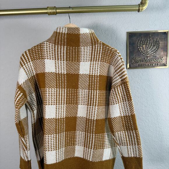 Women's Madewell Wool Blend Mustard Cream Plaid Mock Neck Sweater Size XS - Picture 6 of 8